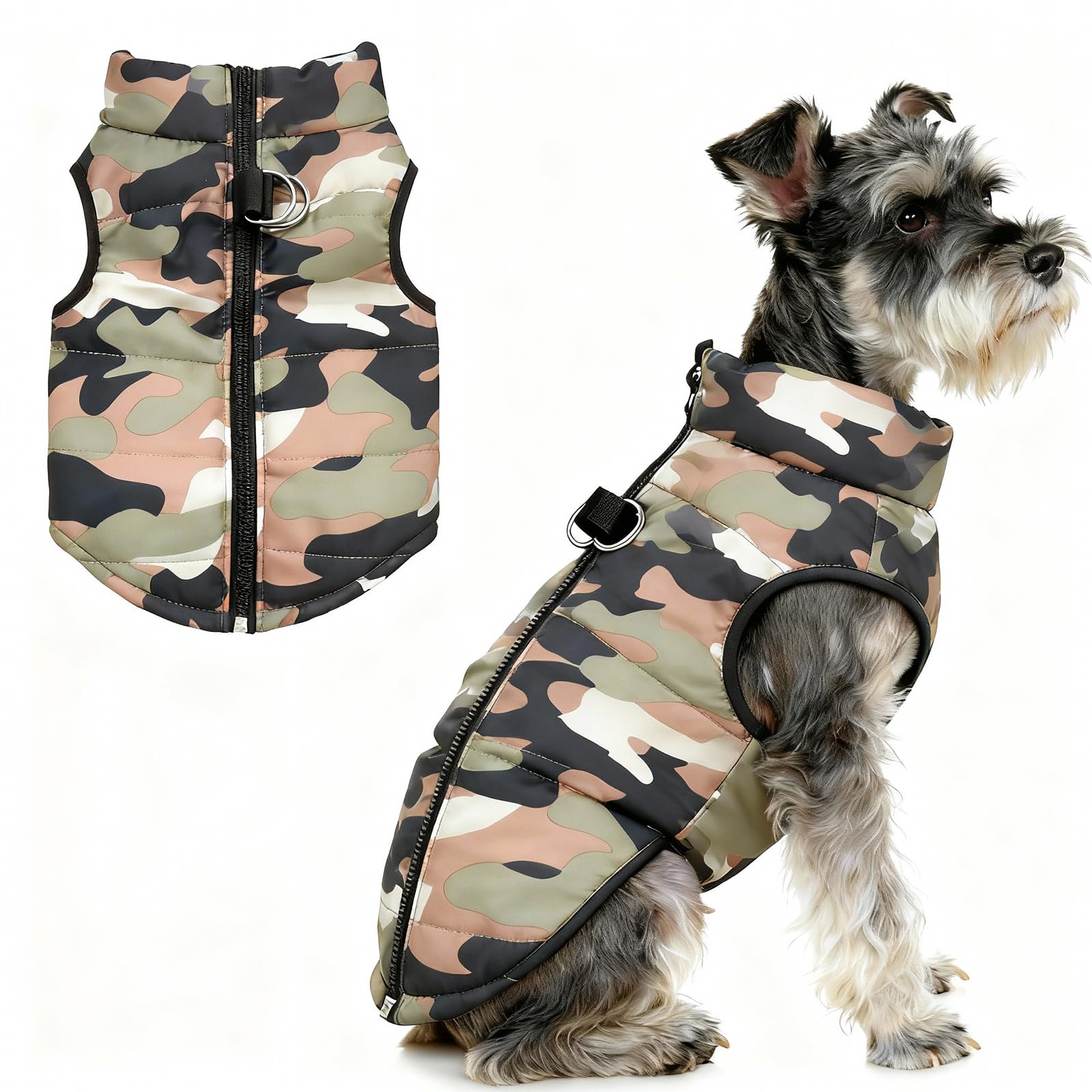 Asmea Dog Coat Warm Dogs Jacket Harness with D-ring Waterproof Puppy Coats for Cold Weather Christmas Dog Clothes Winter Small Dogs Coats Dachshund Coat Camouflage XXS โ image 1