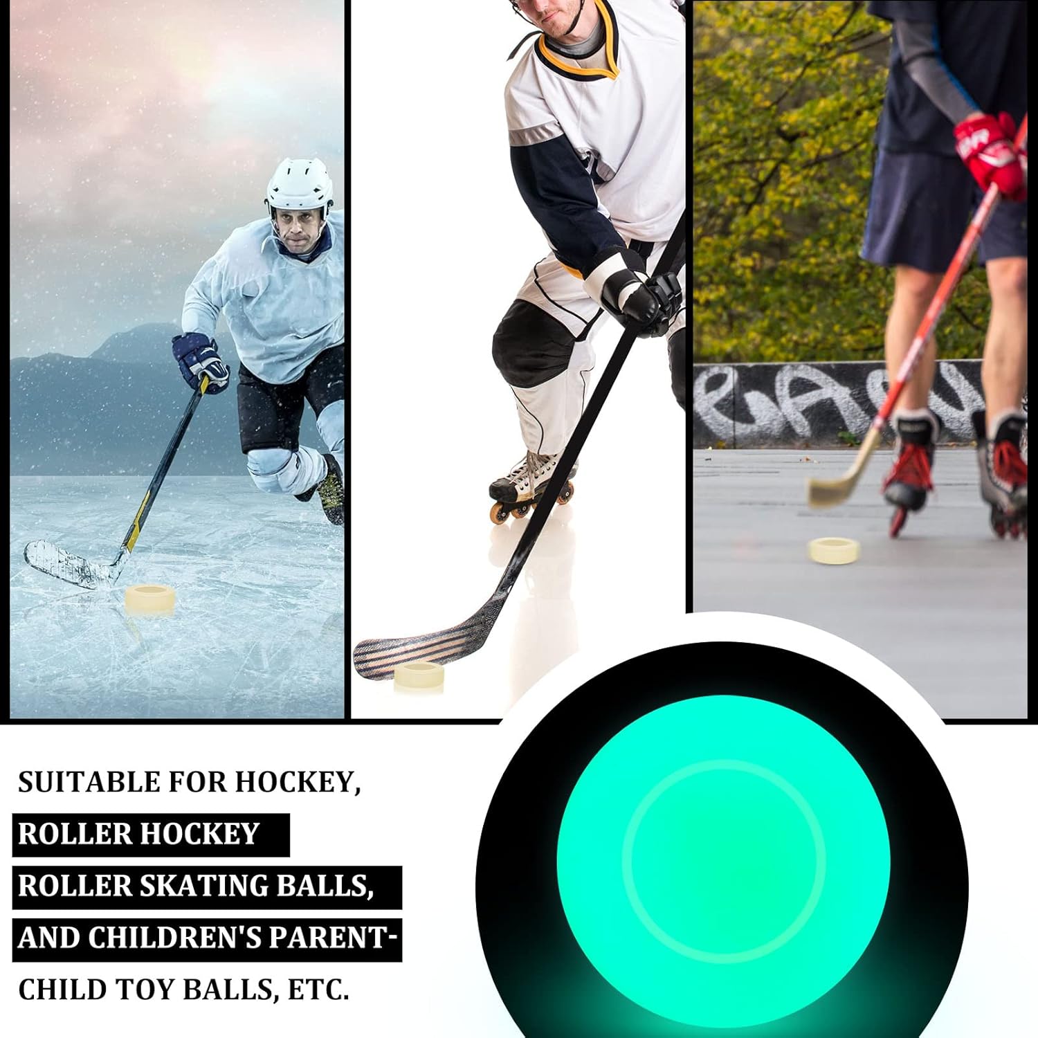 Ice Hockey Puck Glow in The Dark Party Pucks Green Floor Puck for Kids Adults Youth Outdoor Games Gifts (4 Pcs)