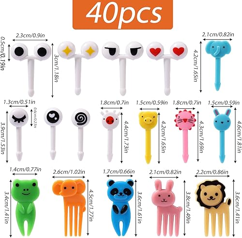 Miniatura 2 de 40 tenedores de frutas para alimentos, púas de plástico para niños, mini ojos, lindos animales, elefantes, león, cerdo, panda, palillos de dientes