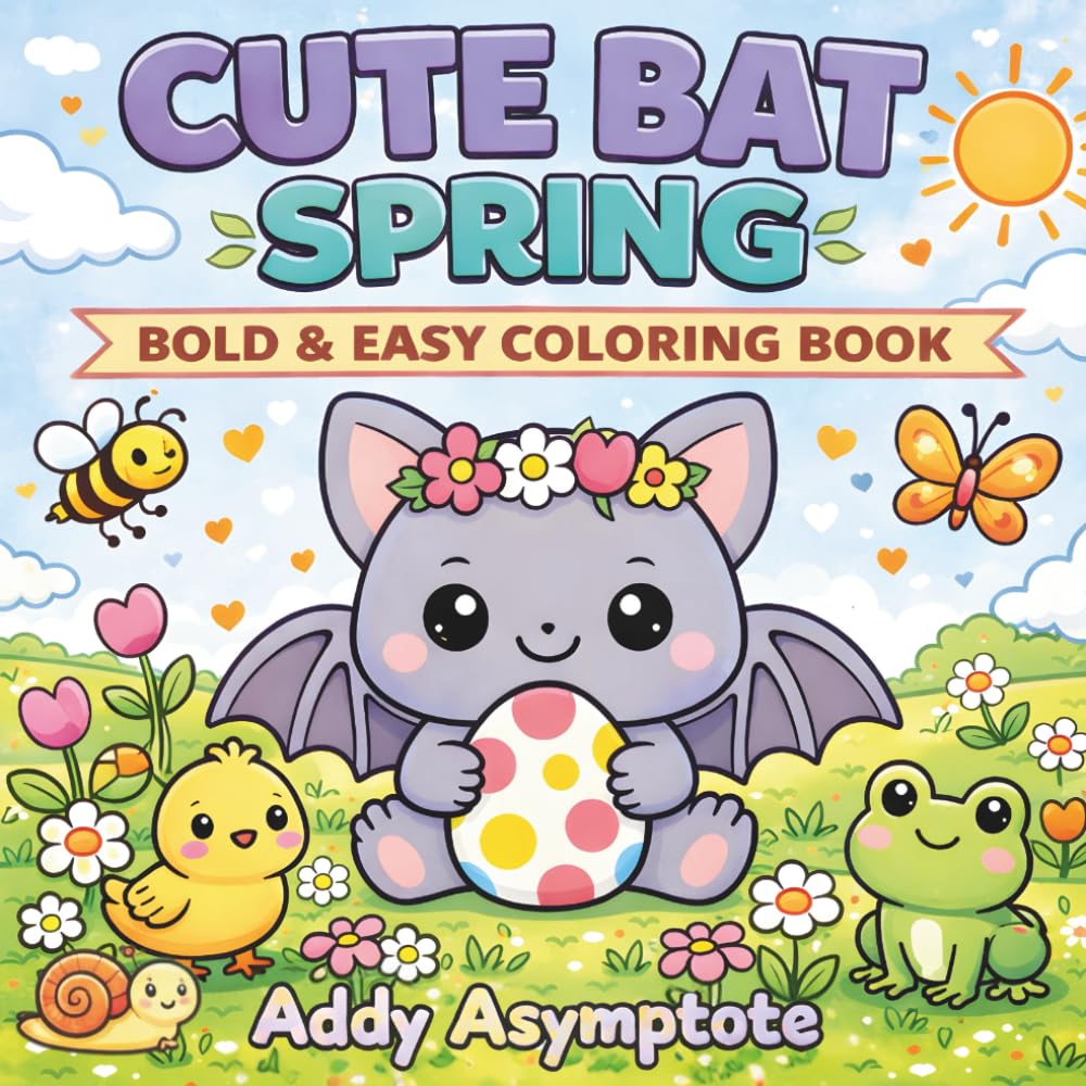 Cute Bat Spring: Bold and Easy Coloring Book (Bold and Easy Spring Coloring Books)