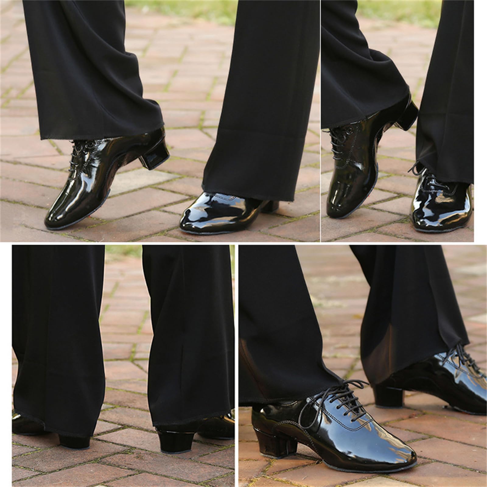 Scarpe da Ballo Latino Uomo Suola Divisa Interna Pelle Verniciata Tacco Basso Traspirante