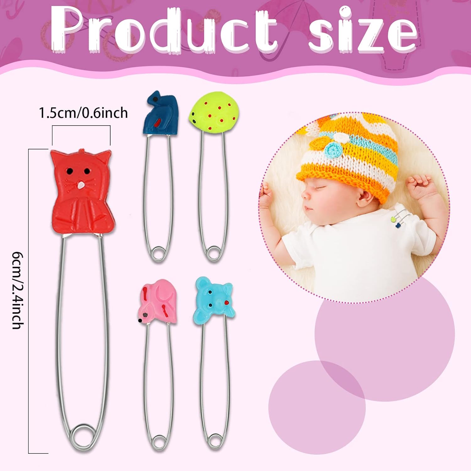 Kinteshun Baby Safety Pins,Kid Secure Clips Diaper Bib Nappy Pin With Safe Lock50pcs16 Inches7 Assorted Candy Colors