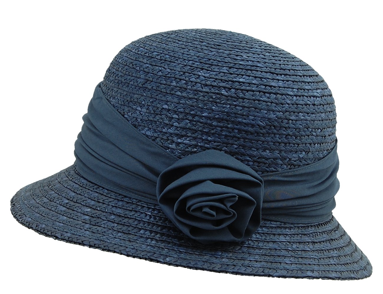 Seeberger Kassida Stroh Sommerhut Damen - Damenhut Blütendekoration Sonnenhut mit Ripsband Frühling-Sommer Sommer