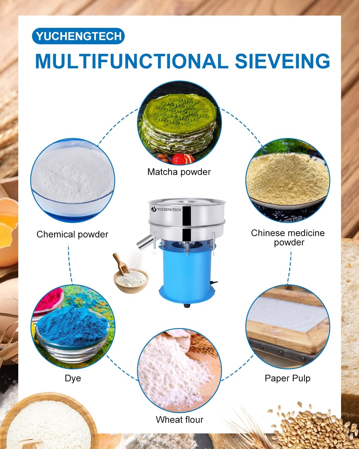 YUCHENGTECH Automatic P-o-w-d-e-r Sifter Machine Electric Vibrating Sieve Machine Sieve Shaker Machine Automatic Sifter Shaker Machine φ15.74 (110V)