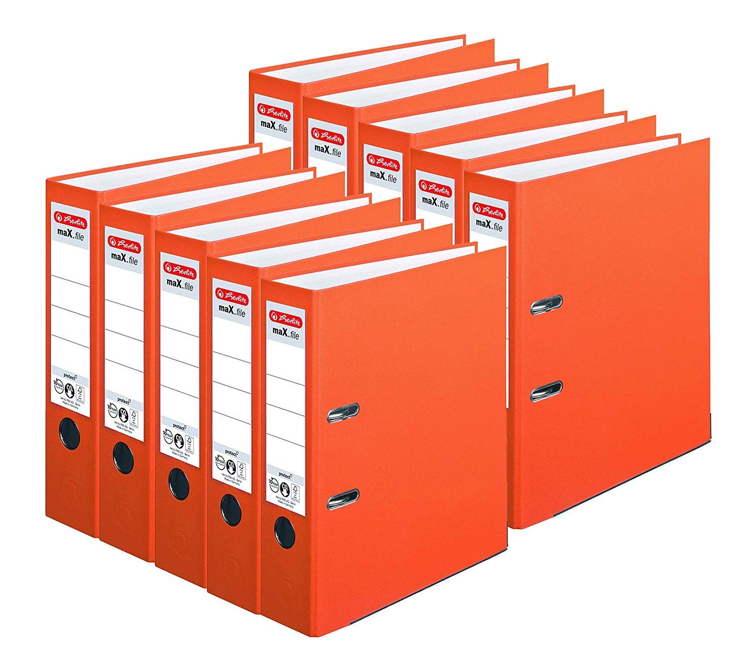 herlitz Ordner A4, maX.file protect, 8 cm breit, maXimale Qualität (8cm Breit, Orange, 10er Pack)