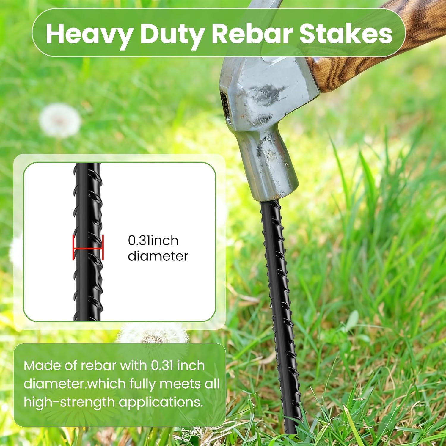 Rebar Stakes 16 Inch, 16 Pack Ground Stakes with Chisel Point End, 5/16" Diameter Garden Stake, Heavy Duty Ground Anchors for Concrete Timber, Garden Plants, Camping Tent - Image 5