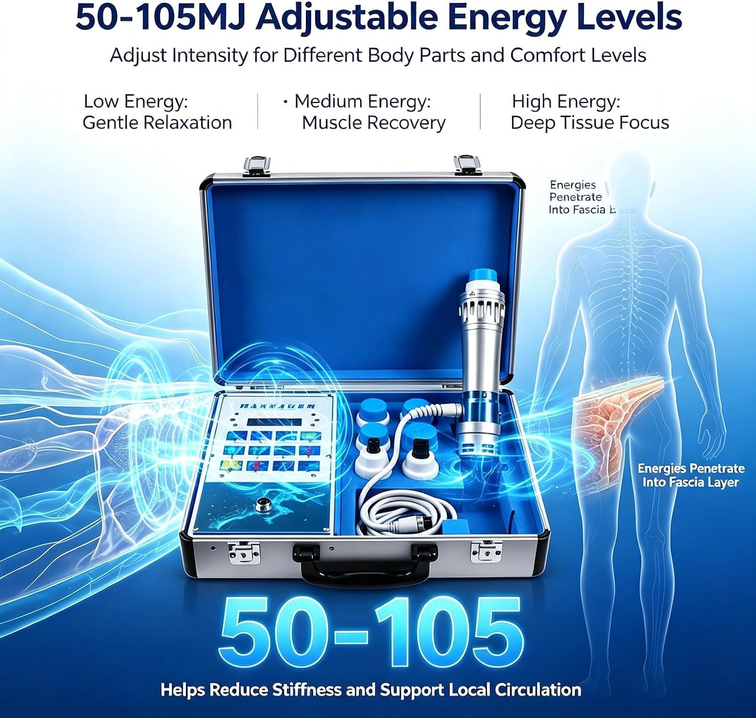 Apparecchio Per Terapia A Onde Durto, Strumento Per Terapia A Onde Durto, 7 Testine Massaggianti, Energia E Frequenza Regolabili Da 50 A 105 Mj, Massaggiatore Per Tessuti Profondi, Per Schiena,