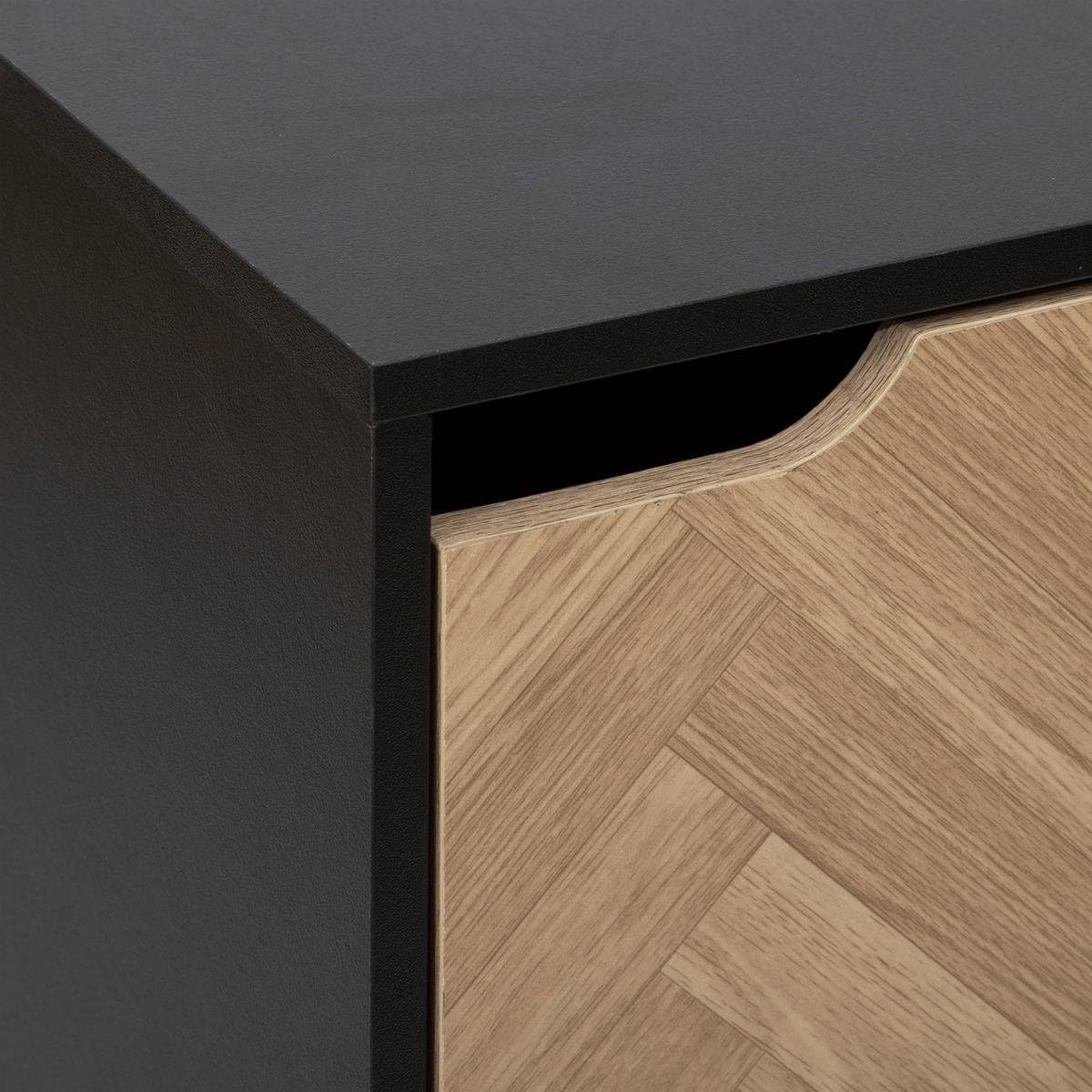 5five - Mueble de 3 estantes y 3 puertas con diseño Chevron - Efecto madera y negro - Forma cúbica - Almacenamiento práctico y práctico - Sala de estar, oficina, dormitorio