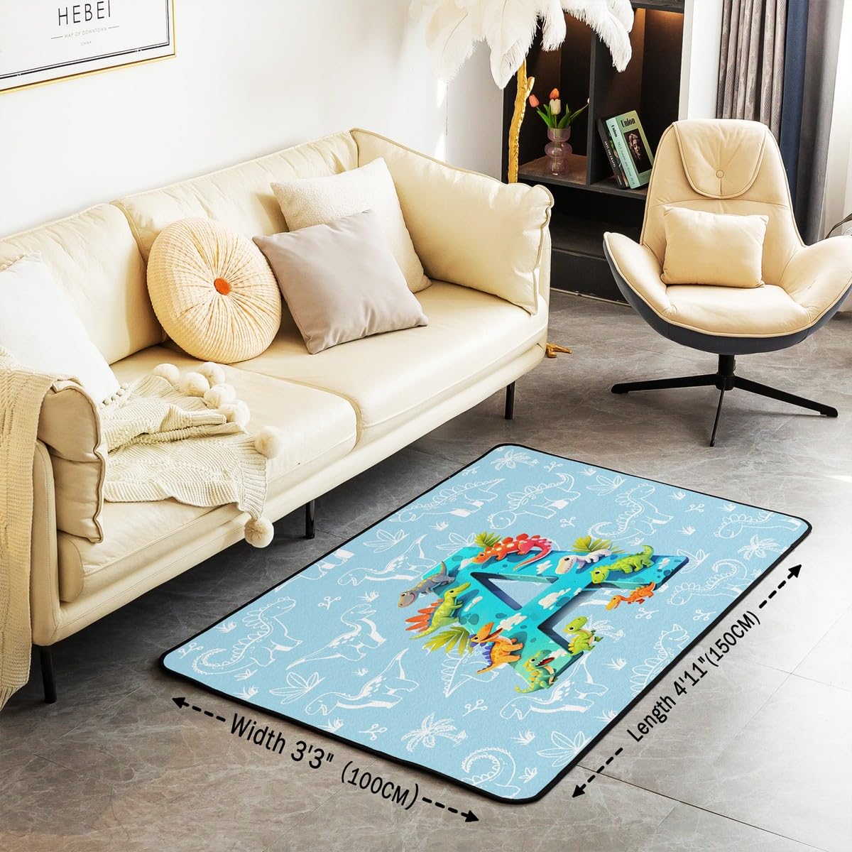 Homewish Uroczy dywan z motywem dinozaura, 100 x 150 cm, kreskówkowy inicjał litera A dywan do sypialni salonu dzikie zwierzęta dinozaur dywan dekoracja dżungla dinozaury wewnętrzna mata podłogowa