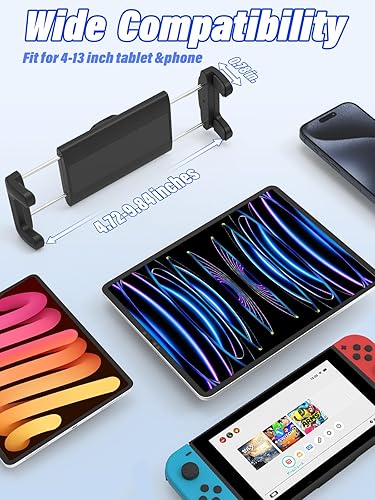 Miniatura 5 de Soporte de metal para tableta para automóvil, brazo largo de extensión, soporte para tableta de automóvil, soporte giratorio de 360 grados para iPad