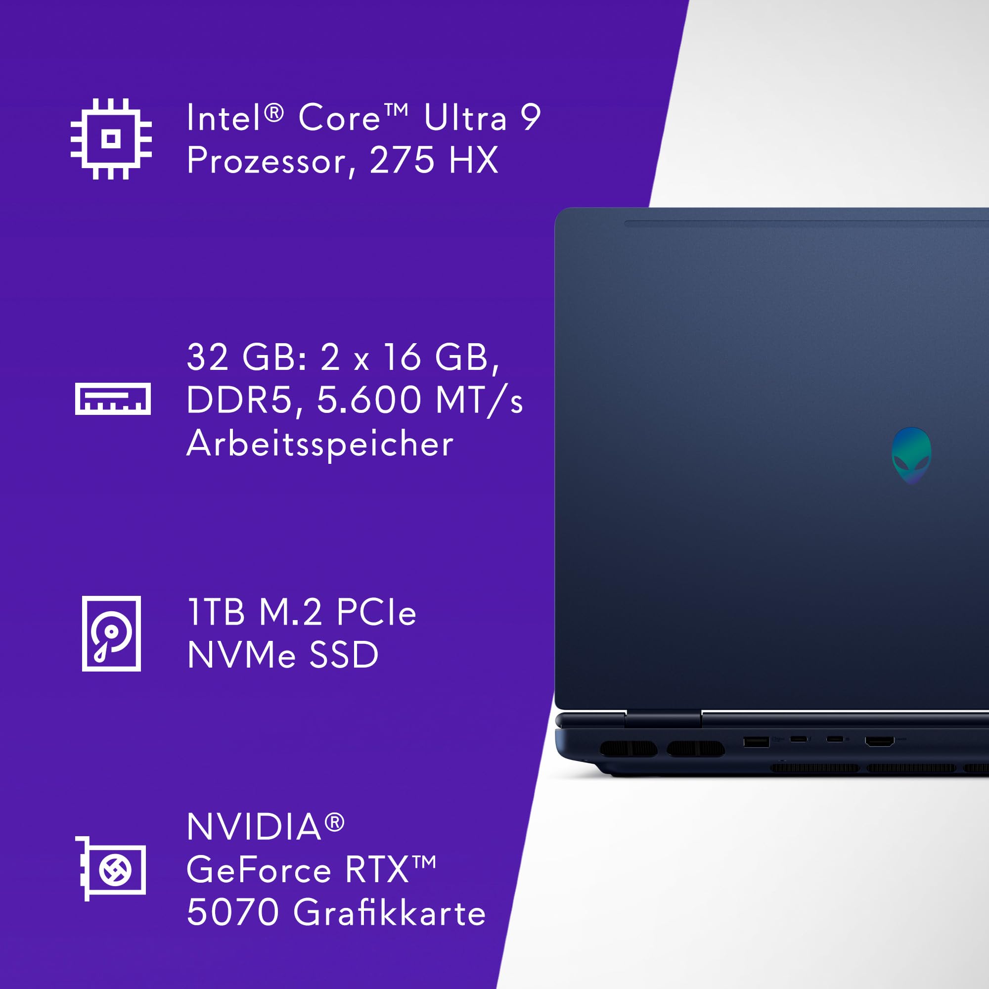 Alienware Aurora Gaming Laptop 16" WQXGA 240Hz G-Sync Intel U9 275HX RTX 5070 32GB RAM 1TB SSD Win 11 Home