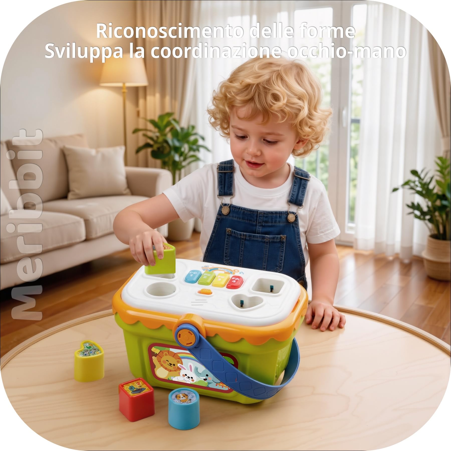 Giocattoli Sensoriali, Scatola Musicale con Forme da Incastro per Bambini 1-3 Anni, Giochi Educativi per 2 Anni con Luci e Pianoforte, Regalo per 1 2 3 Anni