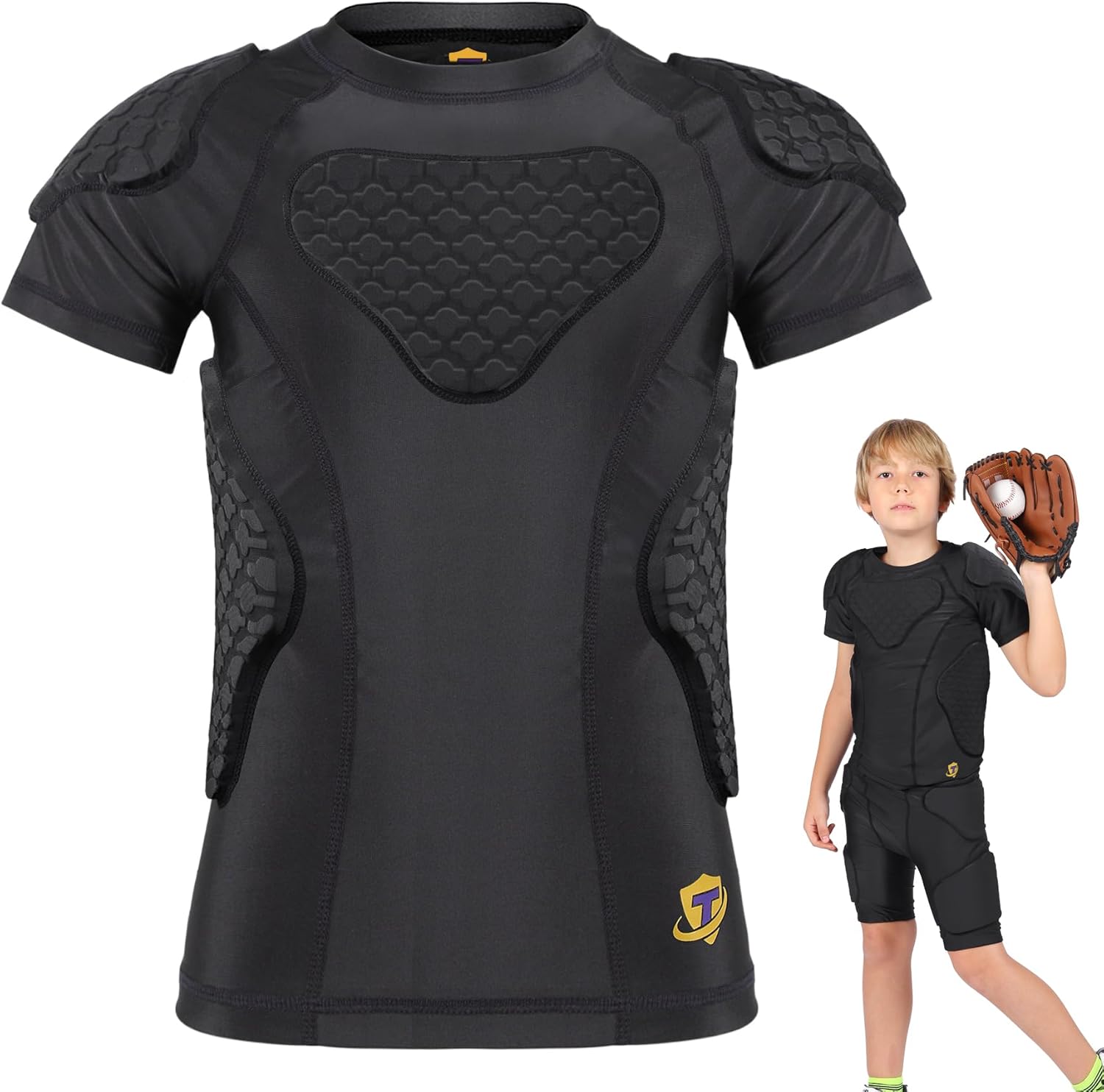 10MM EVA Foam Protective Vest for Kids - Youth Padded Shirt for Football, Baseball, Hockey Sleeveless Chest Protector with Rib, Sternum & Back Guards Moisture Wicking & Breathable