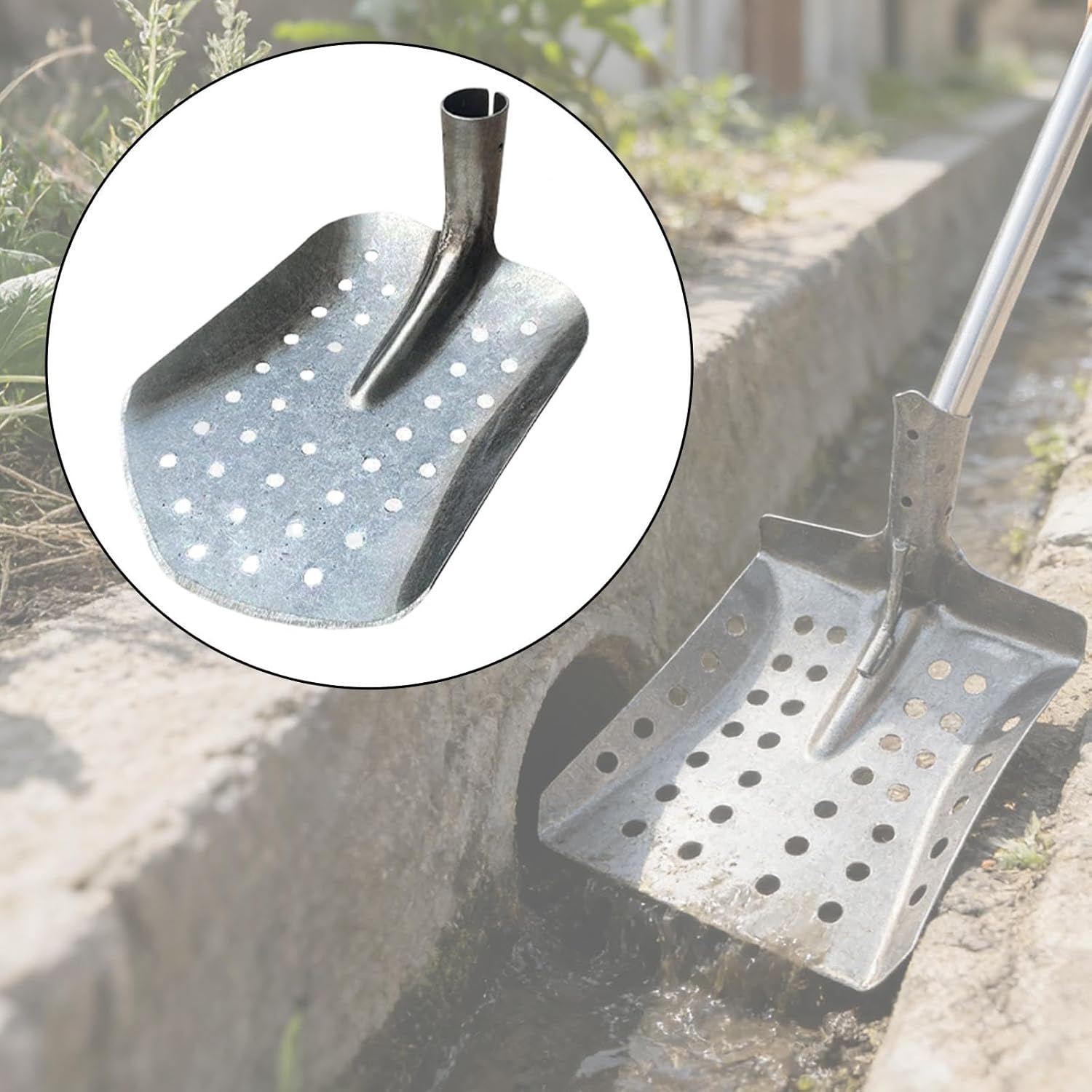 Sifting Shovels Heavy Duty Household Sand Digger Scoop Chicken Scooper Sand Sifter Shovels for Outdoor, All Opens Hole, Round Toe