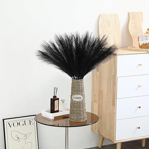 Miniatura 5 de 30 piezas de hierba de las pampas negra - Decoración de hierba de las pampas artificial de 24 pulgadas, hierba de las pampas artificial corta para A