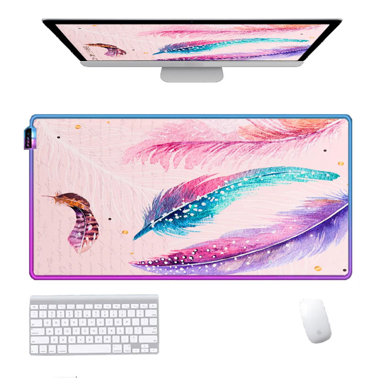 Amazon.com: Mouse Pads Blue Purple Feather RGB Mouose Pad Desk Mat Gamer  Keyboard Gaming Pc Computer Table Anime Accessories Pink Background Carpet  Deskpad,XXX-Large(19.7X39.4) : Video Games