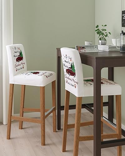 Miniatura 2 de Bar Stool Cover with Back - Stretch Washable Chair Covers I Just Want to Watch Christmas Movies All Day Truck and Snowflake Chairs Slipcover for