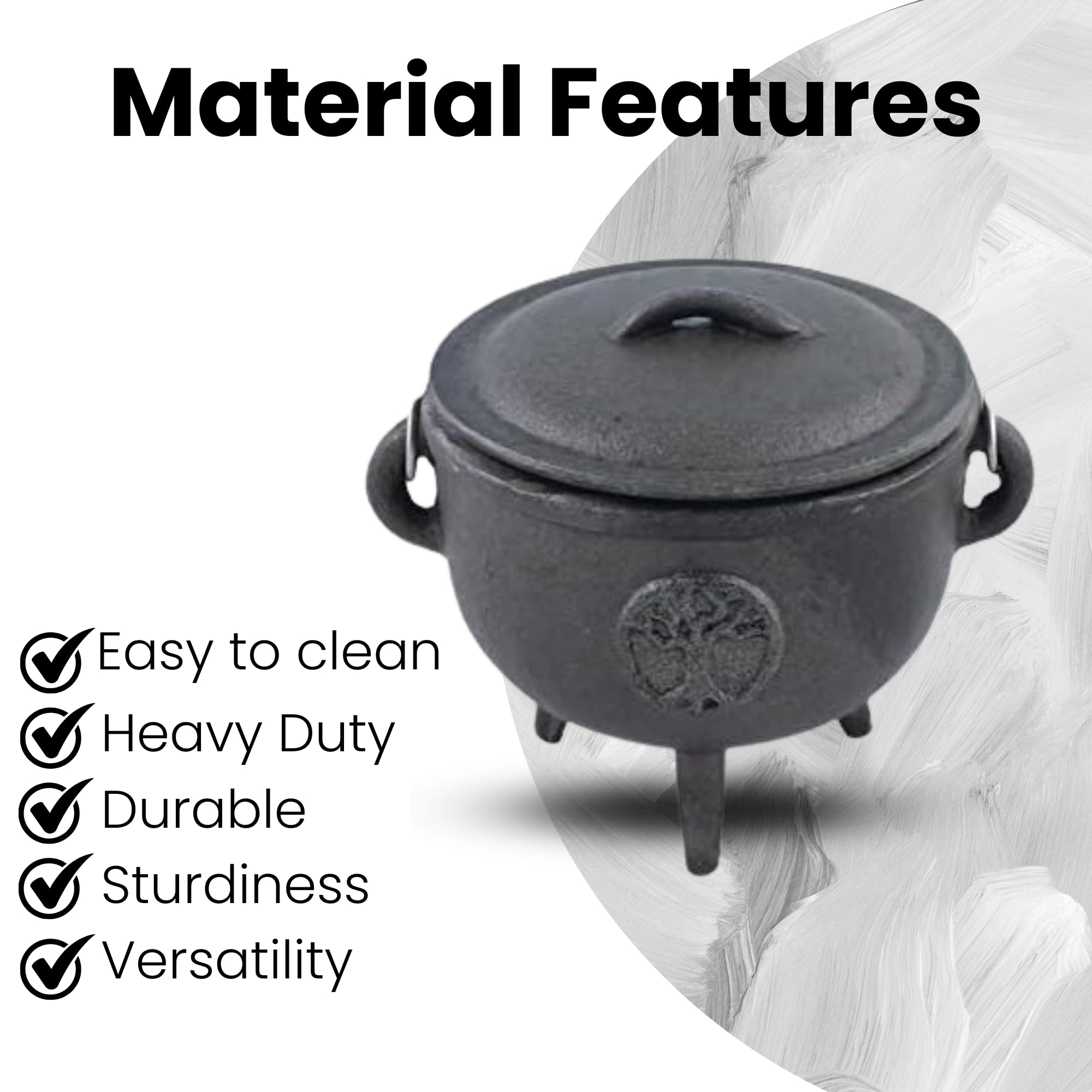 OM 3.5 Cast Iron Cauldron with Lid, Carry Handle for Spells, Smudging
