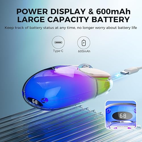 Miniatura 3 de Doohoeek Ratón USB inalámbrico Bluetooth 2.4G transparente, recargable de doble modo con carcasa dura de cristal y pantalla LED e iluminación RGB