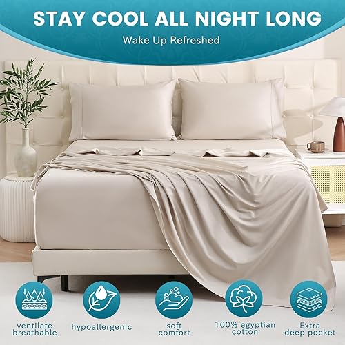 Miniatura 7 de Bedlifes Juego de sábanas de tamaño matrimonial, sábanas refrescantes, ultra suaves, sedosas, transpirables, con bolsillo profundo, juego de ropa de