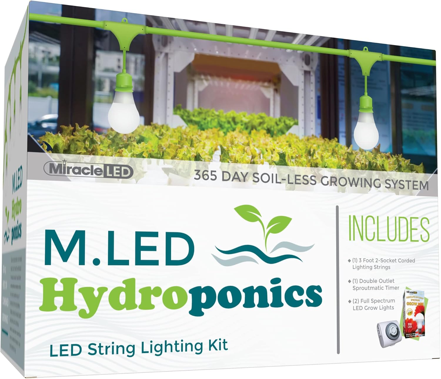 Miracle LED Hydroponics LED Indoor Grow Light Kit - Includes 2 Absolute Daylight Full Spectrum 100W Replacement Grow Light Bulbs & 1 2-Socket Corded Fixture with SproutMatic Timer