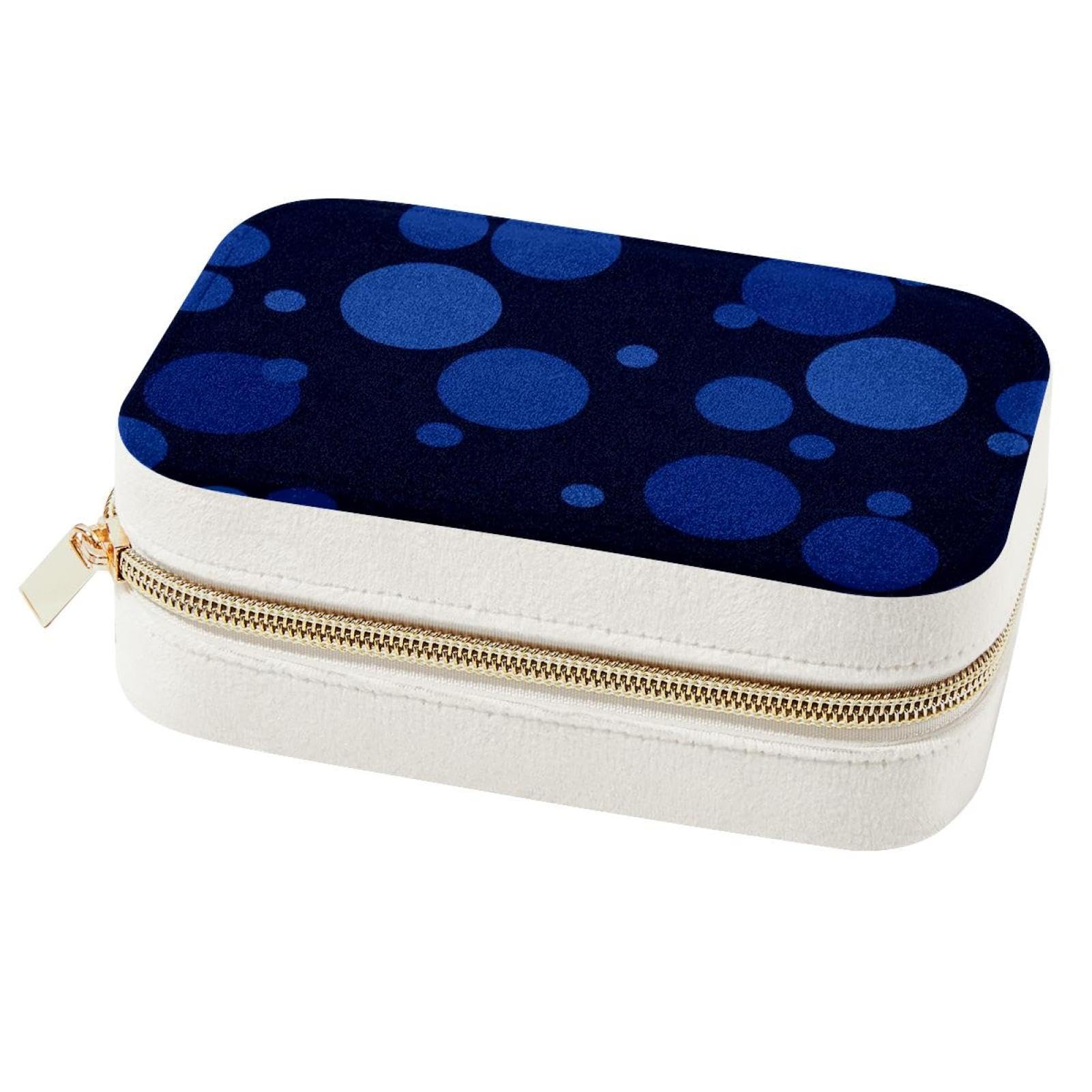 Boîte à bijoux élégante en velours bleu avec finitions géométriques et design chic