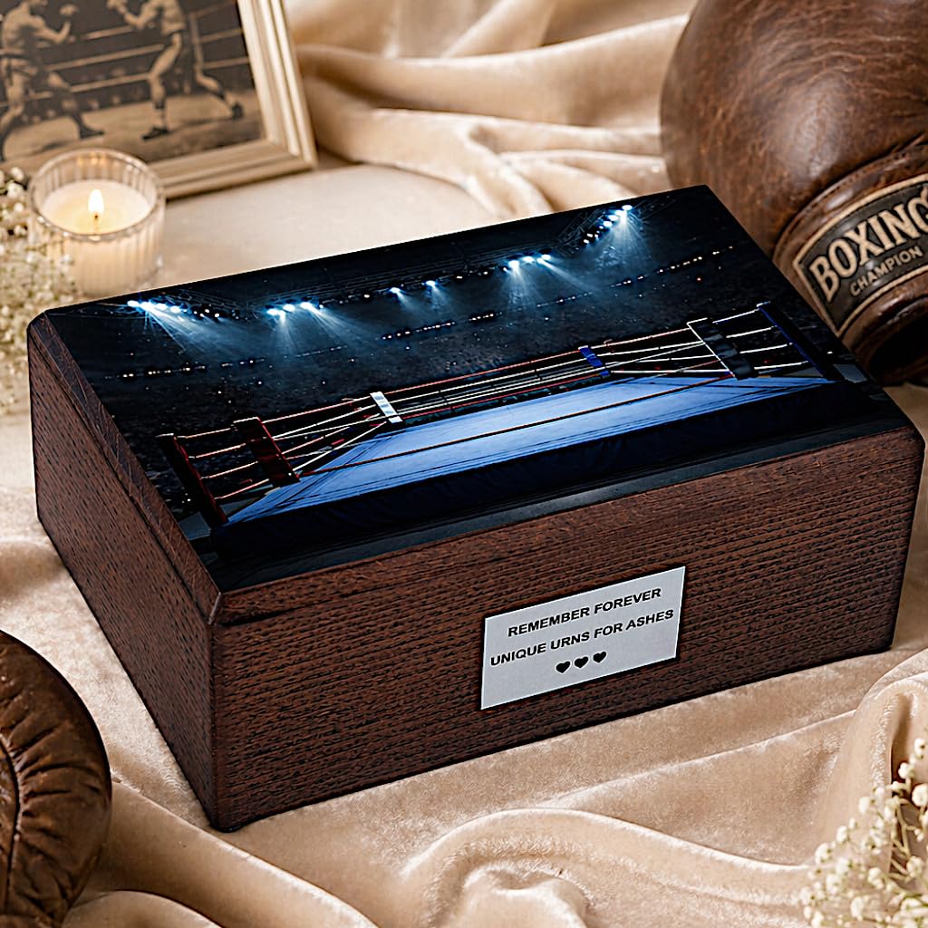 Boxing Ring Wooden Cremation Urn for Adult Ashes Handcrafted Memorial Box