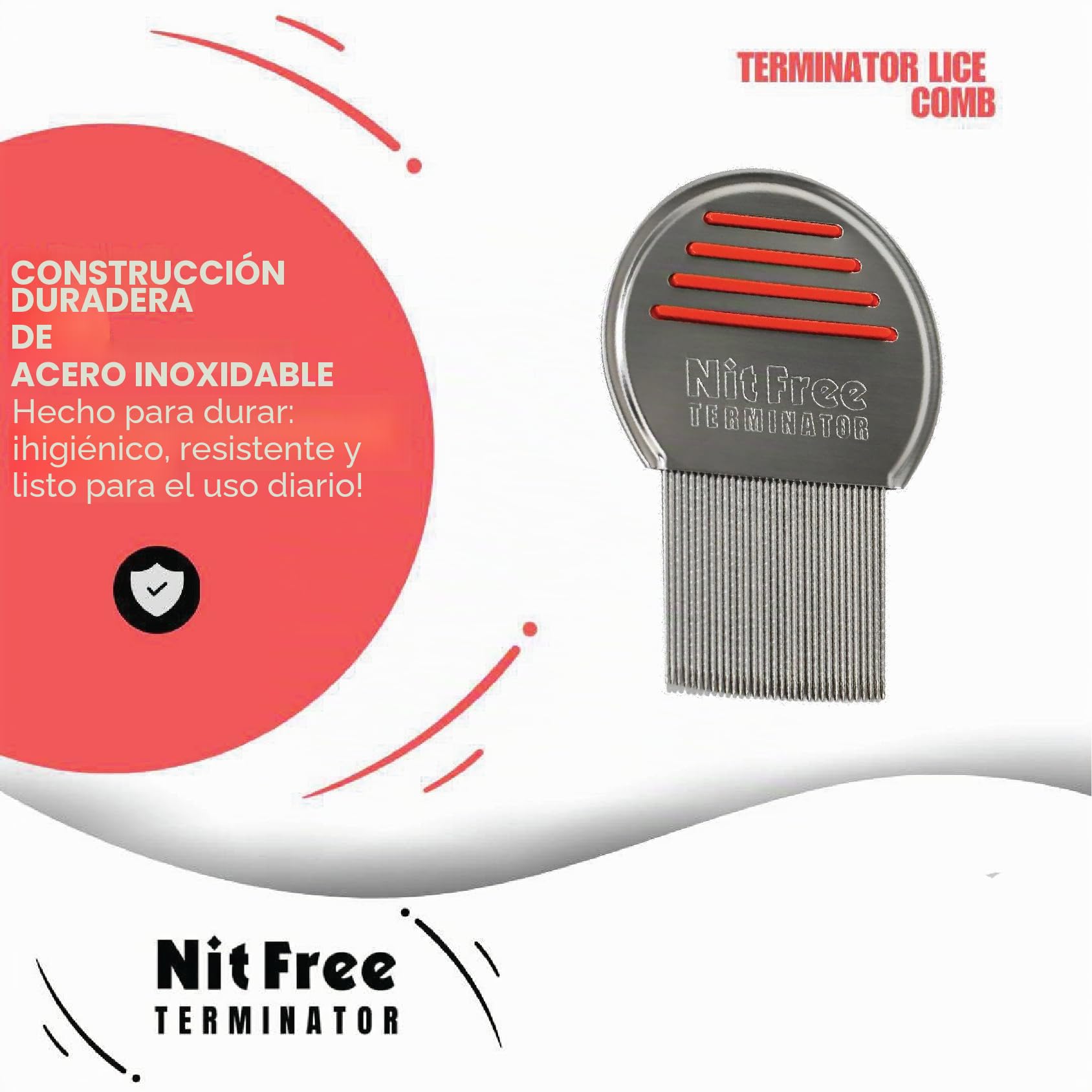 Nit Free Terminator Peine profesional de acero inoxidable para un tratamiento eficaz de piojos (los colores pueden variar) (paquete de 3)