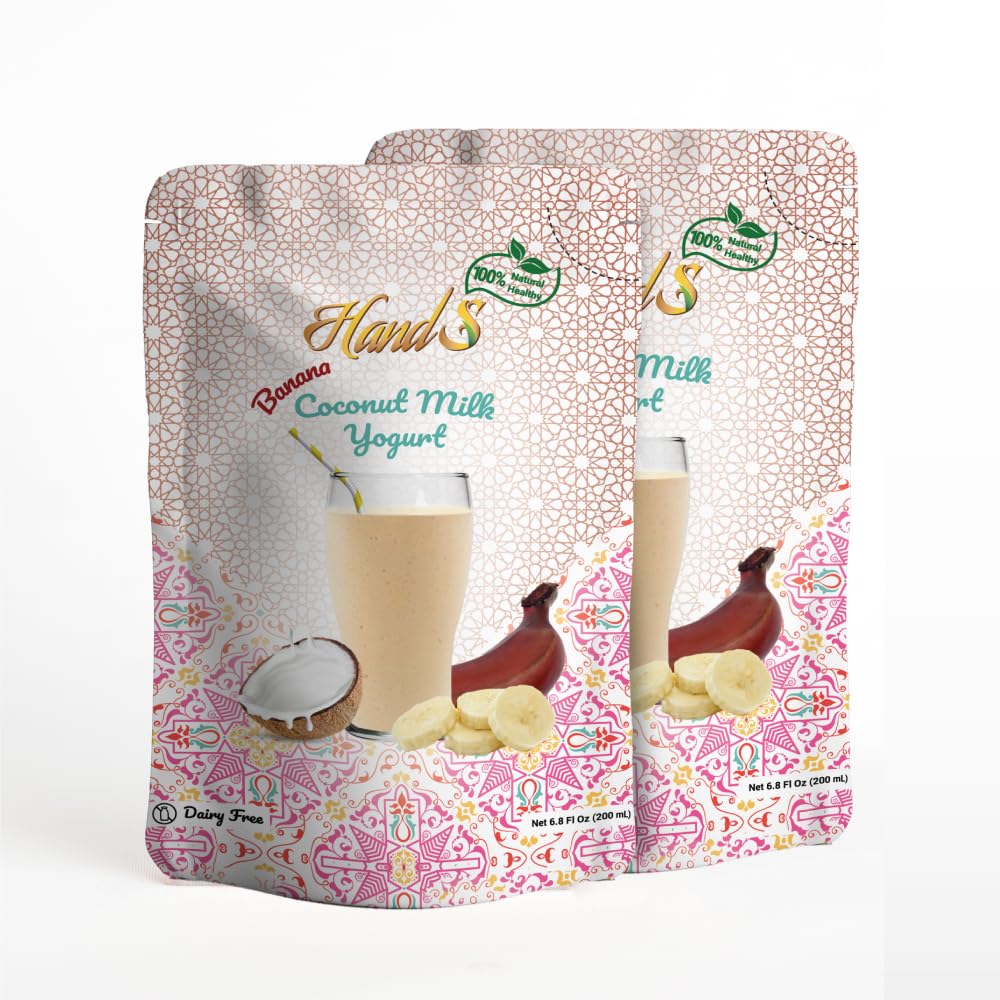 HandS Dairy-Free Coconut Yogurt with Banana | Plant-Based Vegan Drink with Real Fruit Pulp & Palm Sugar | No Preservatives or Chemicals | 200g Each (Pack of 2)