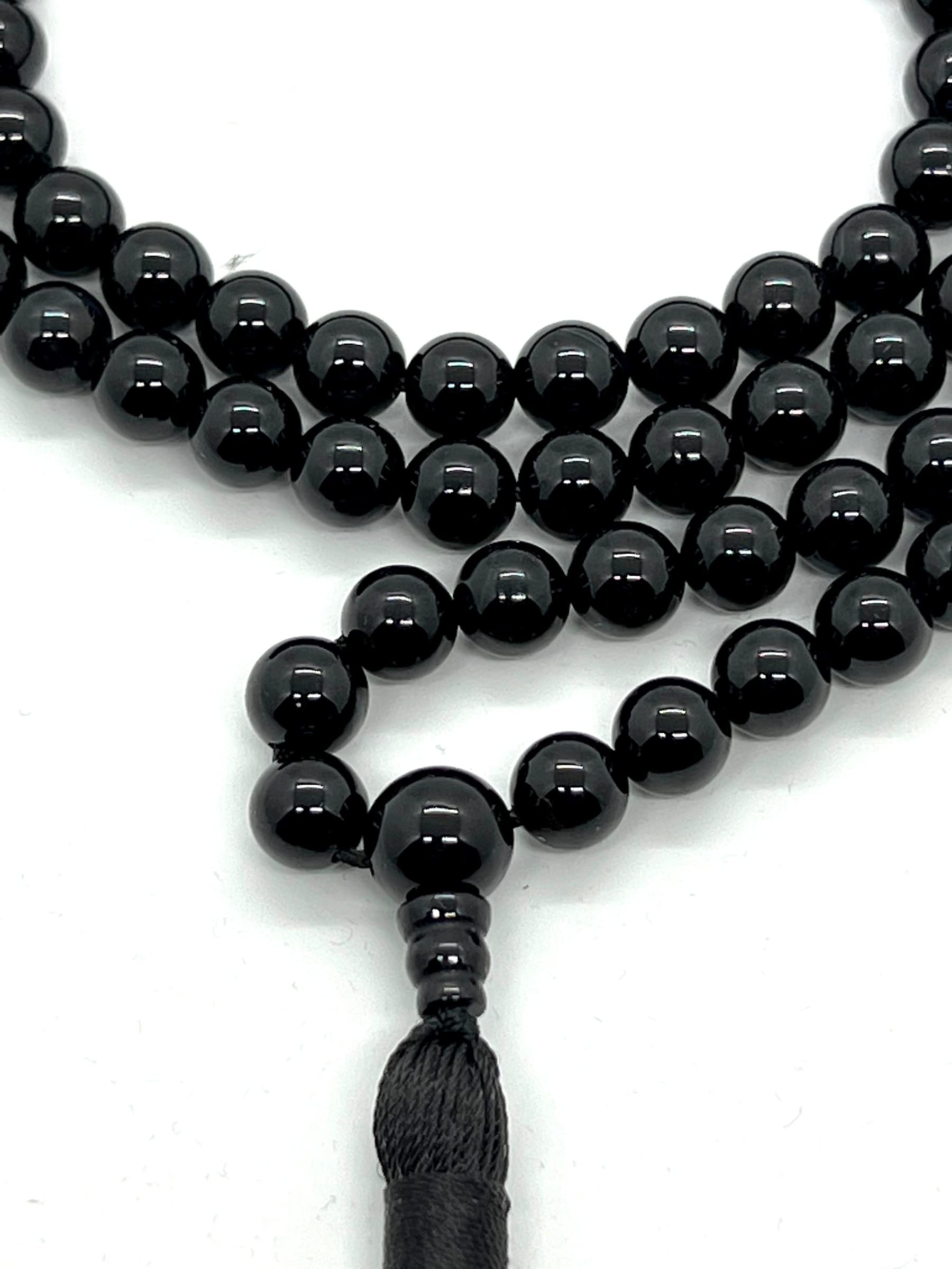 Schwarzer Turmalin Mala Halskette, 8 mm Perlen, Geburtsstein für Oktober, Waage & Skorpion Sonnenzeichen, Wurzelchakra, 8 mm schwarzer Turmalin Mala Halskette, Edelstein, Turmalin