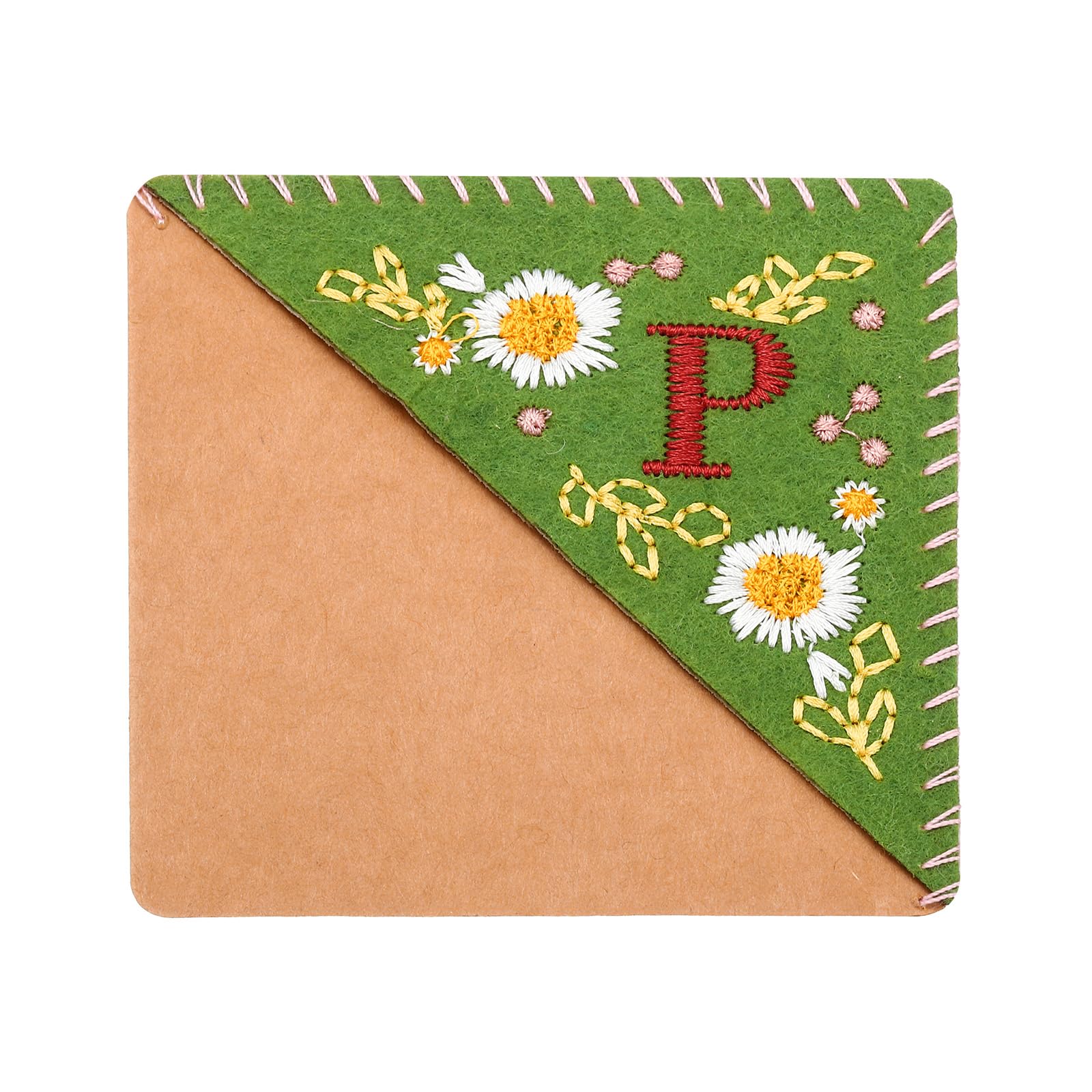PATIKIL Personalizado Bordado Esquina Marcador, Lindos floreses Fieltro Cosido Triángulo Libro Marca Página Marcador para Mujeres Hombres Libro Amantes Maestra, Verde, Letra P