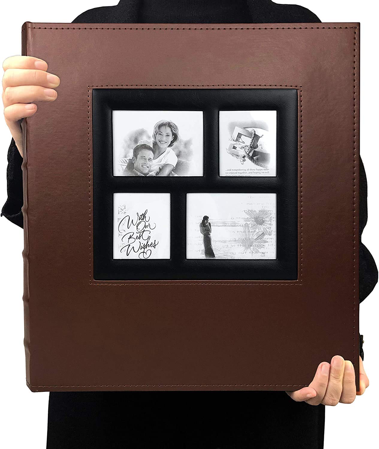 TIM EXTRA BIG 500 photo album memo slot photo album PU leather cover stitched and glued can hold 4x6 photos per page 5 family albums gift for father and mother BROWN