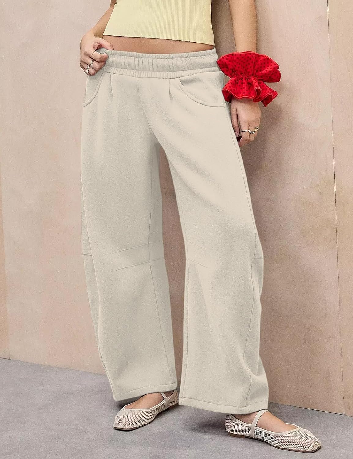 Womens Barrel Ankle Sweatpants Fleece Lined Baggy Sweat Pants Interior Drawstring Trousers with Pockets - Image 4