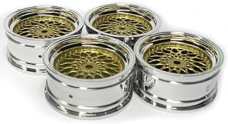 WONFAST 4PCS 52mm Diameter Plastic Plating Wheel Rims Hex 12mm for 1:10 RC On-Road Run-flating Drift Touring Racing Car 1.9inch Tires for HSP HPI TT01 TT02 Parts (Gold Silver, Offset:3mm)