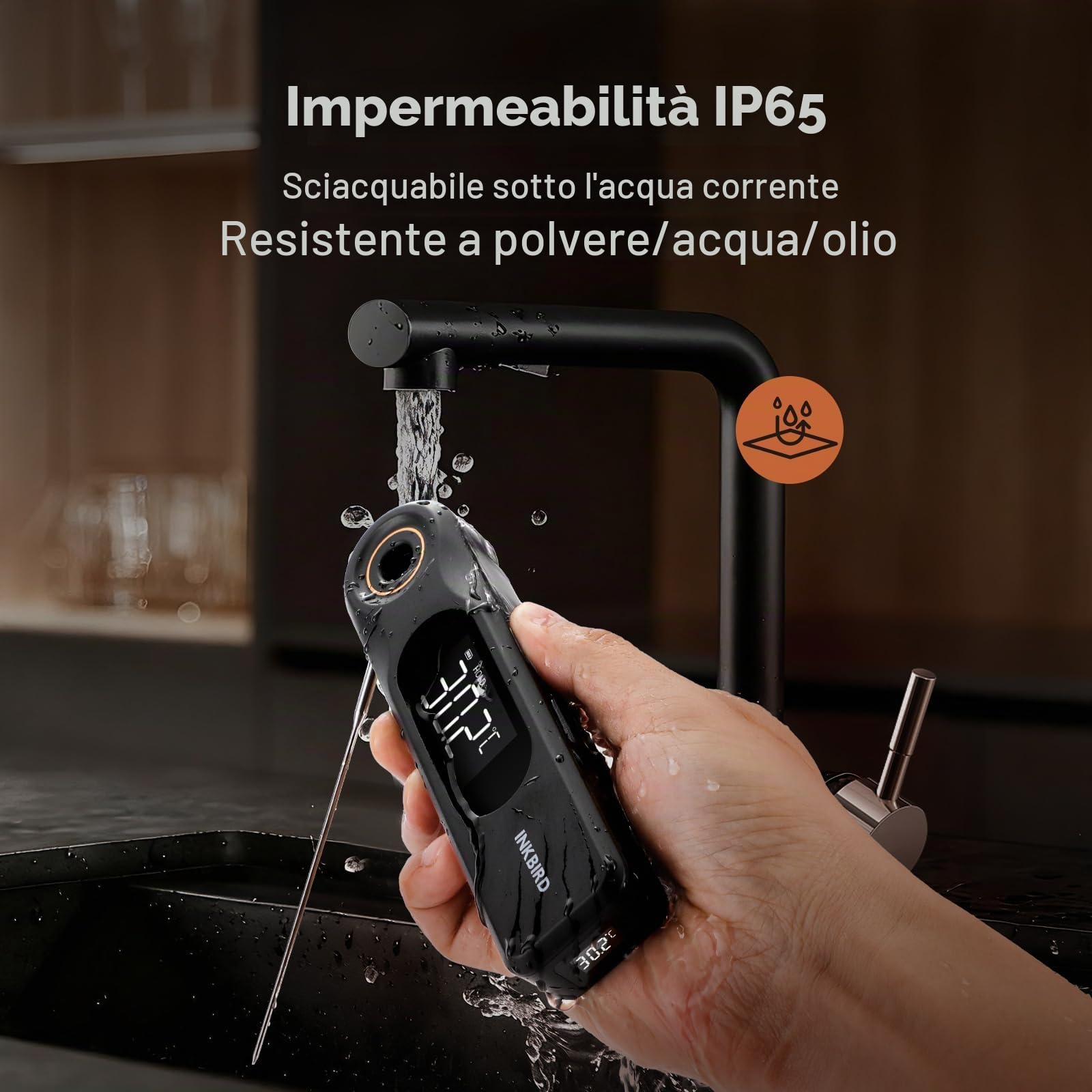INKBIRD Termometro Alimentare a Lettura Istantanea a Doppio Display,Due Schermi,Risposta Super Rapida 0,5 Sec,Impermeabile IP65 Corpo Intero,Ideale per Cucina, Grigliate,Forno,Preparazione Bevande