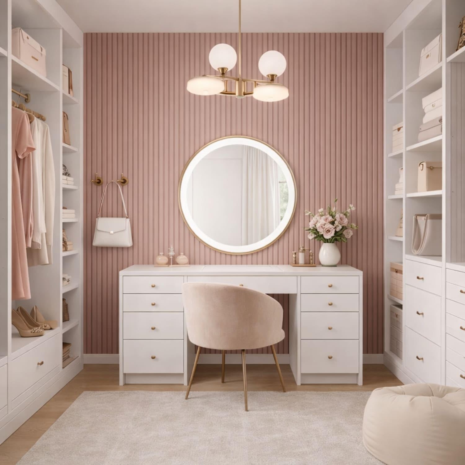 Jobu Acoustic Wall Panels in Dusky Pink with White Backing, 240cm x 60cm, (2 Pack)