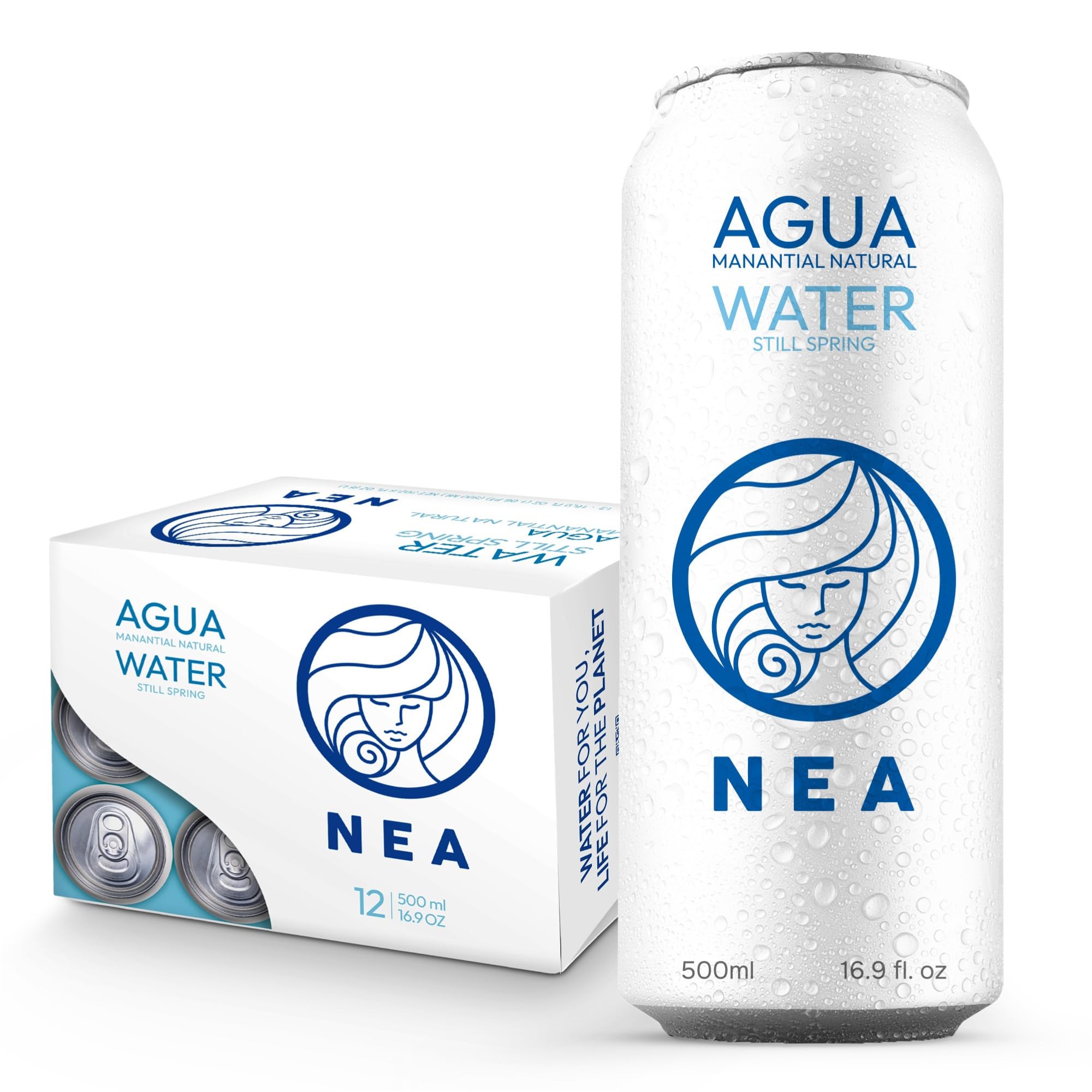 Mineralwasser. NEA-Dosenwasser. Natürliches Mineralwasser – Packung mit 12 Einheiten x 50 cl. Wasser in einer Schachtel mit 12 50-cl-Dosen. Mineralwasser aus der Dose. Mineralwasserpackung 12. Lebensmittel & Getränke