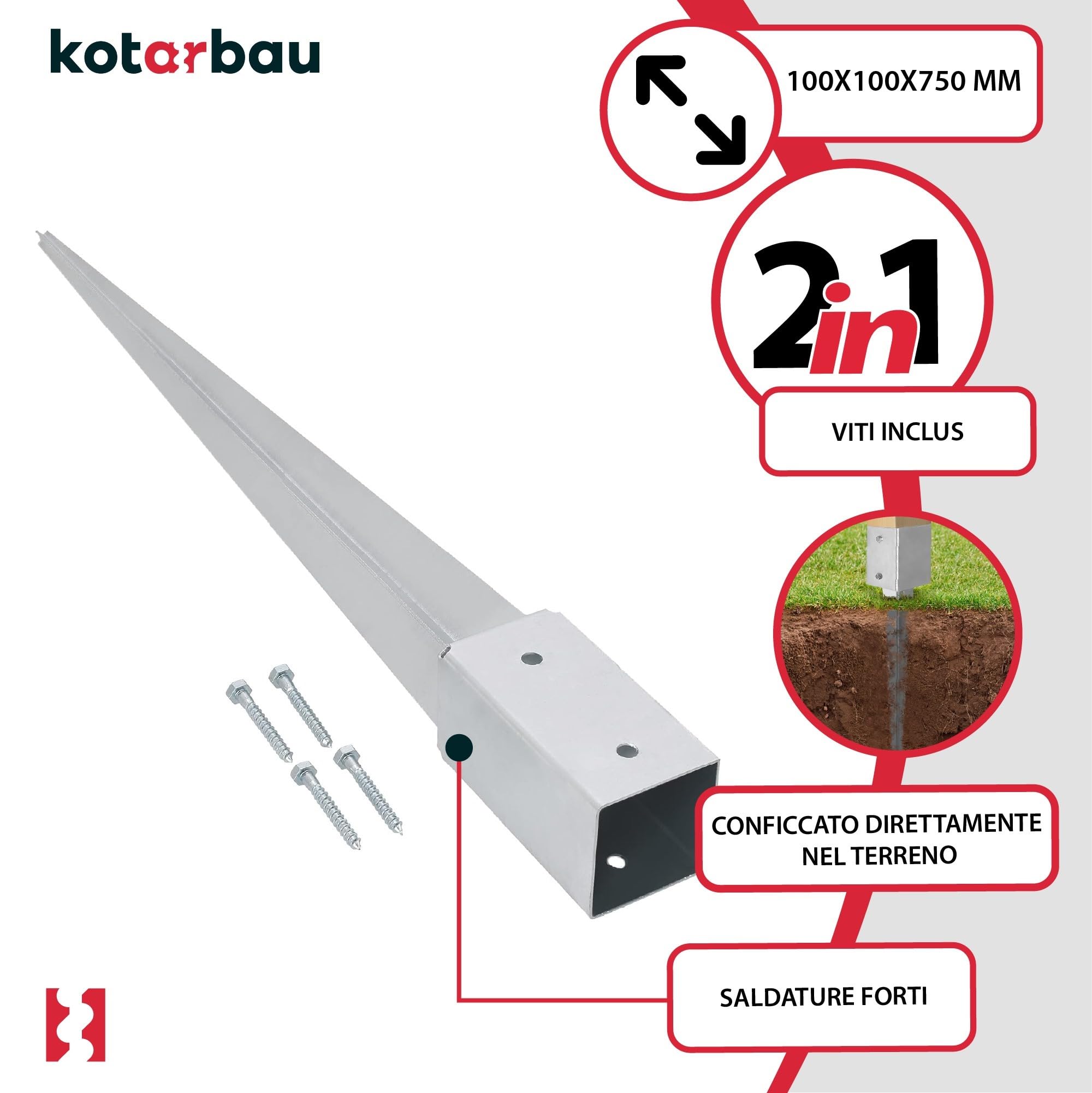 KOTARBAU® Supporto per Pali in Legno - da Infissione - 75 cm - Acciaio Zincato - Argento - 101 x 101 mm - Staffe per Pali in Legno - Robusta - Resistente