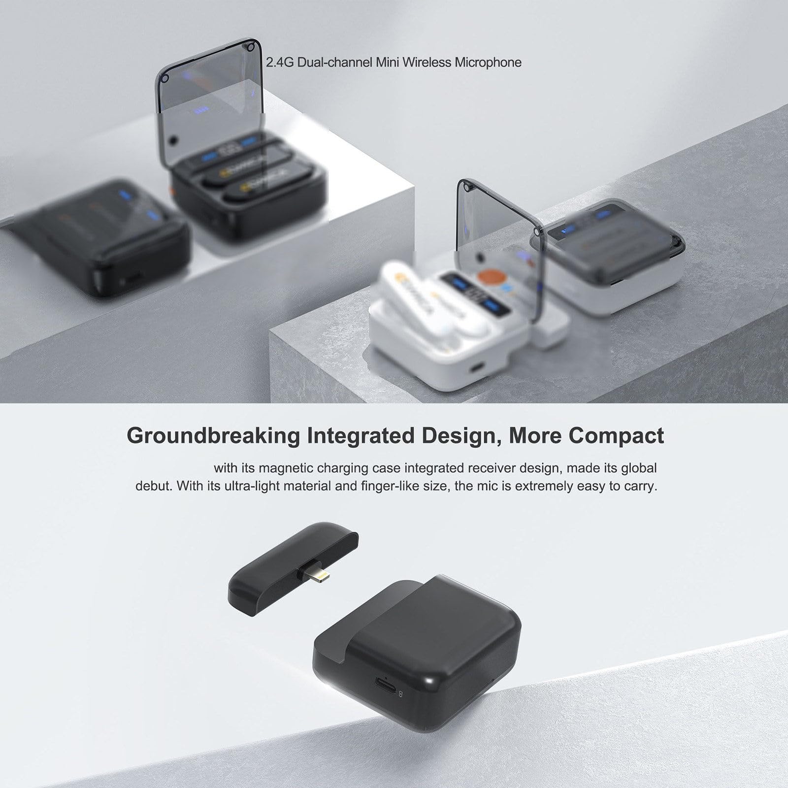 Mini microfono wireless a doppio canale 2.4G Dsp Riduzione del rumore Lavalier Radio Registrazione Attrezzatura mobile per trasmissione in diretta,White-Type-C