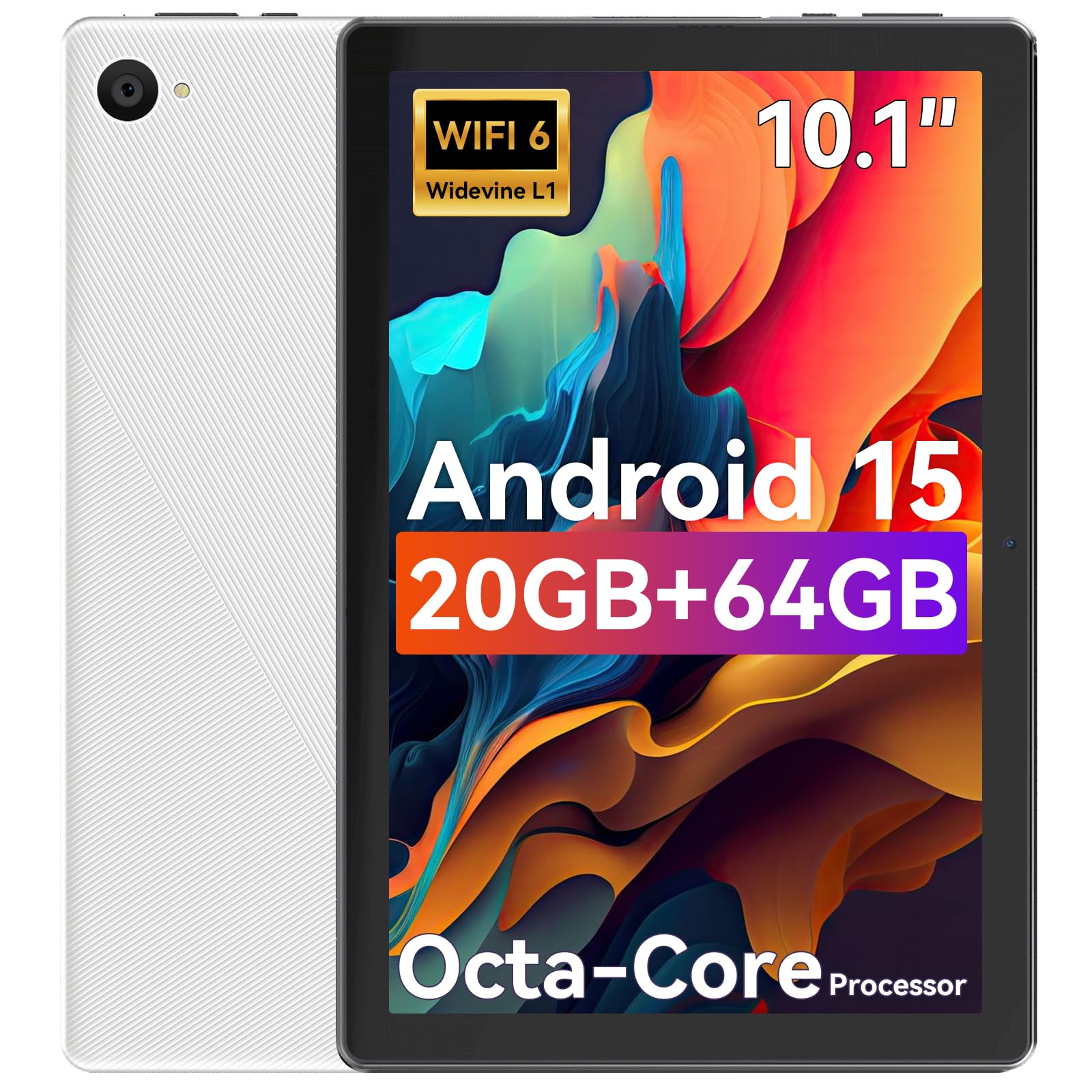 Tablet,10.1" Android Tablet with Octa-core Processor 20GB RAM 64GB ROM HD IPS Touchscreen 8H Battery, Wi-Fi 6, BT 5.0, Dual Camera, Android 15 Tablets 2025