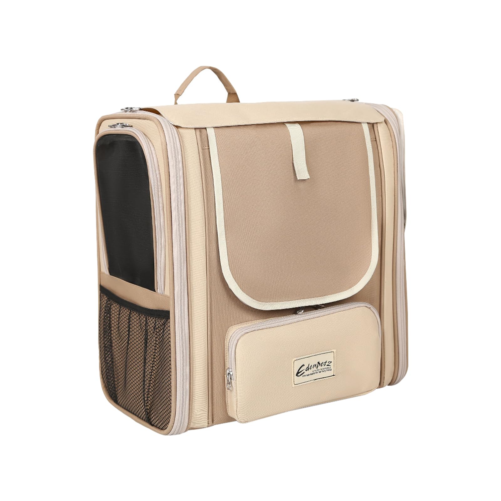 Galatée Mochila para Mascotas, Bolso Portátil para Gatos y Perros, Malla Hueca Transpirable, Hecha De Tela Oxford, Plegable para Un Fácil Almacenamiento (Caqui)