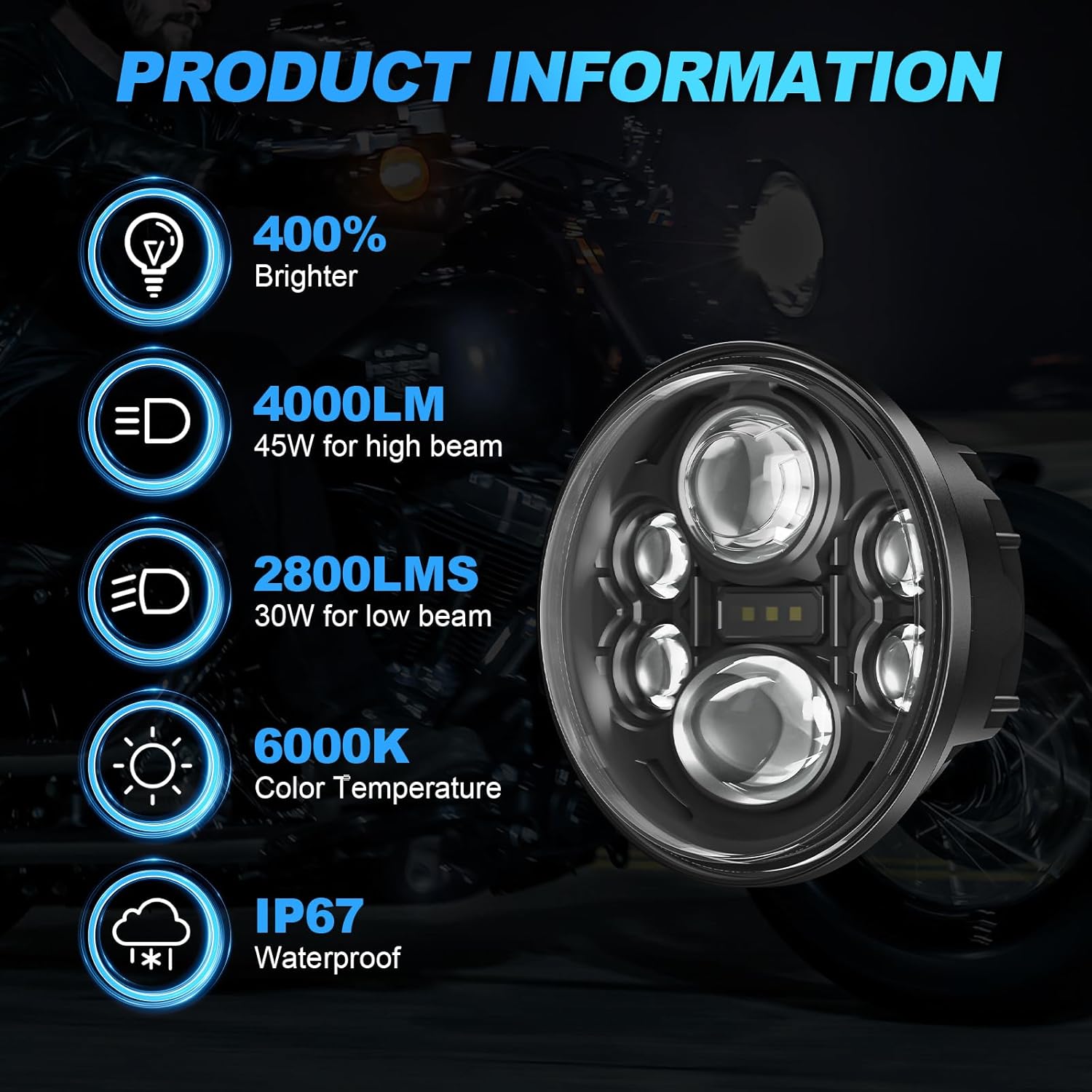 SUPAREE 5.75 Inch LED Motorcycle Headlight Plug & Play 5-3/4" Motorcycle Projection Headlight Compatible with Dyna Softail Deuce Wide Glide Sportster Indian Scout