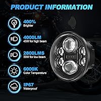 Vista 3 de SUPAREE Faro delantero LED de 5.75 pulgadas para motocicleta, Plug & Play, 5-3/4 pulgadas, compatible con Dyna Softail Deuce Wide Glide Sportster