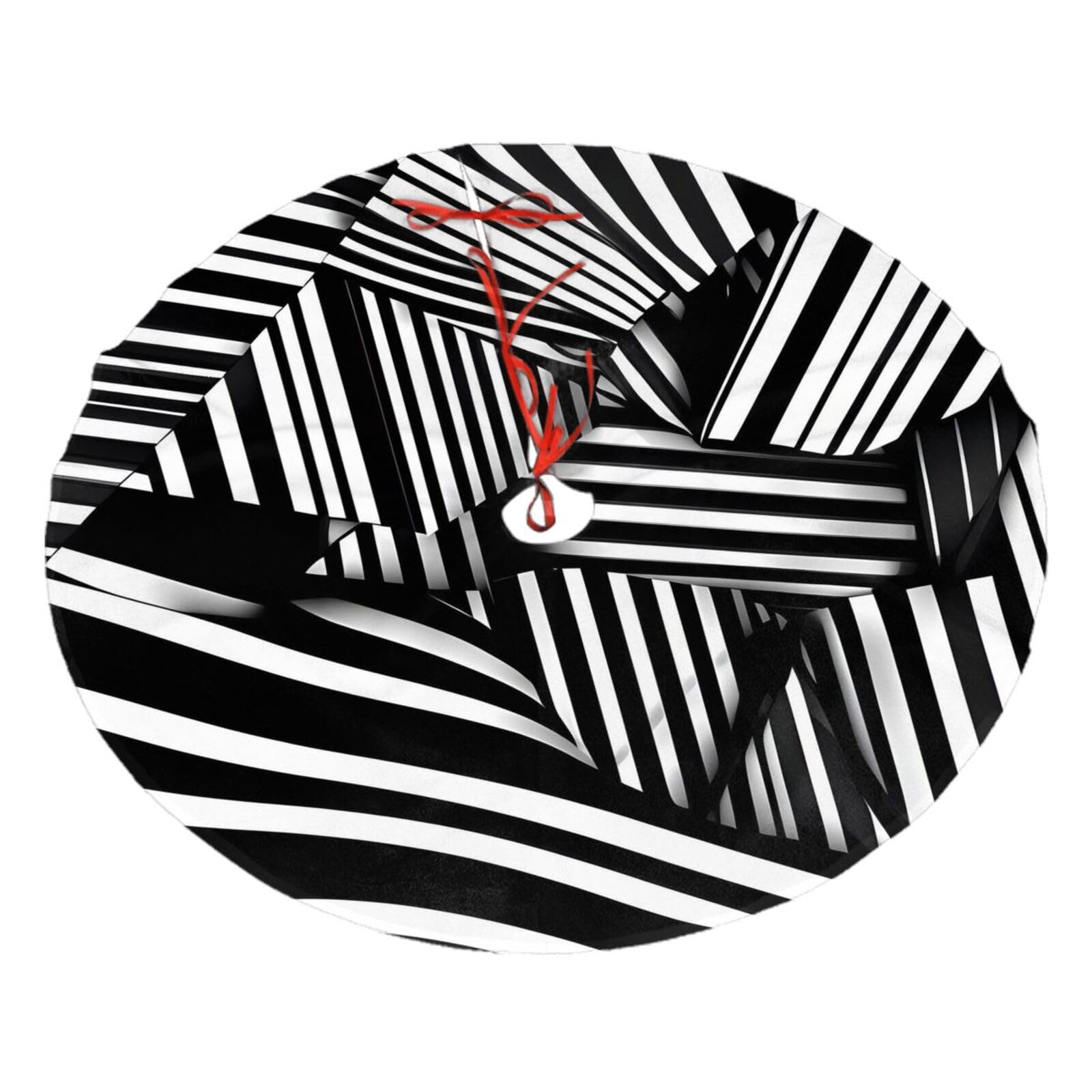 Black and White Geometric Lines Printed Christmas Tree Skirt Christmas Plush Tree Skirt 48 inches (About 112.2 cm) Christmas