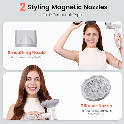 Miniatura 8 de Secador de pelo, 160,000 rpm, secador iónico de alta velocidad para secado rápido, secador de pelo ligero profesional con difusor, boquilla