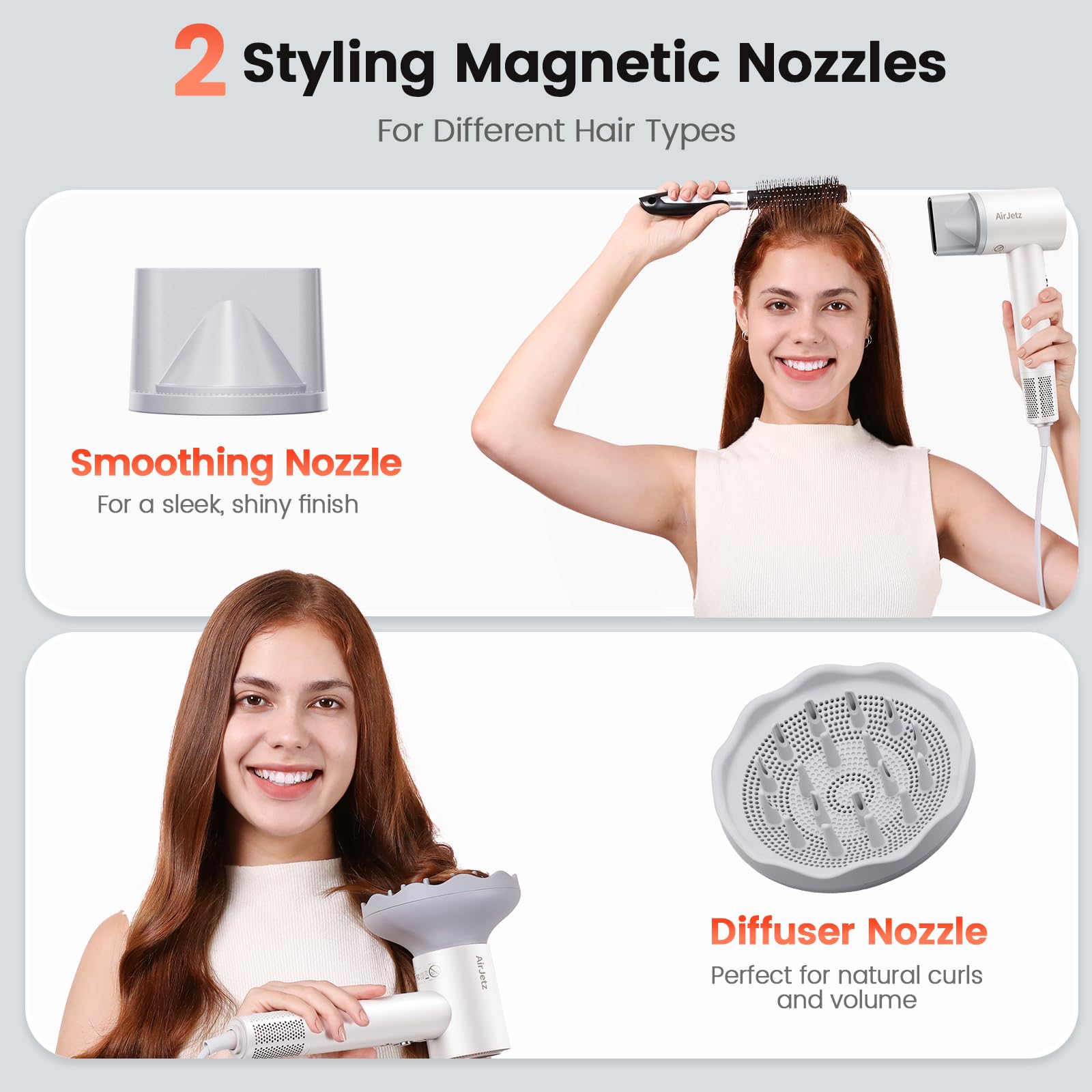 AirJetz High-Speed Ionic Hair Dryer with Diffuser and Magnetic Nozzle