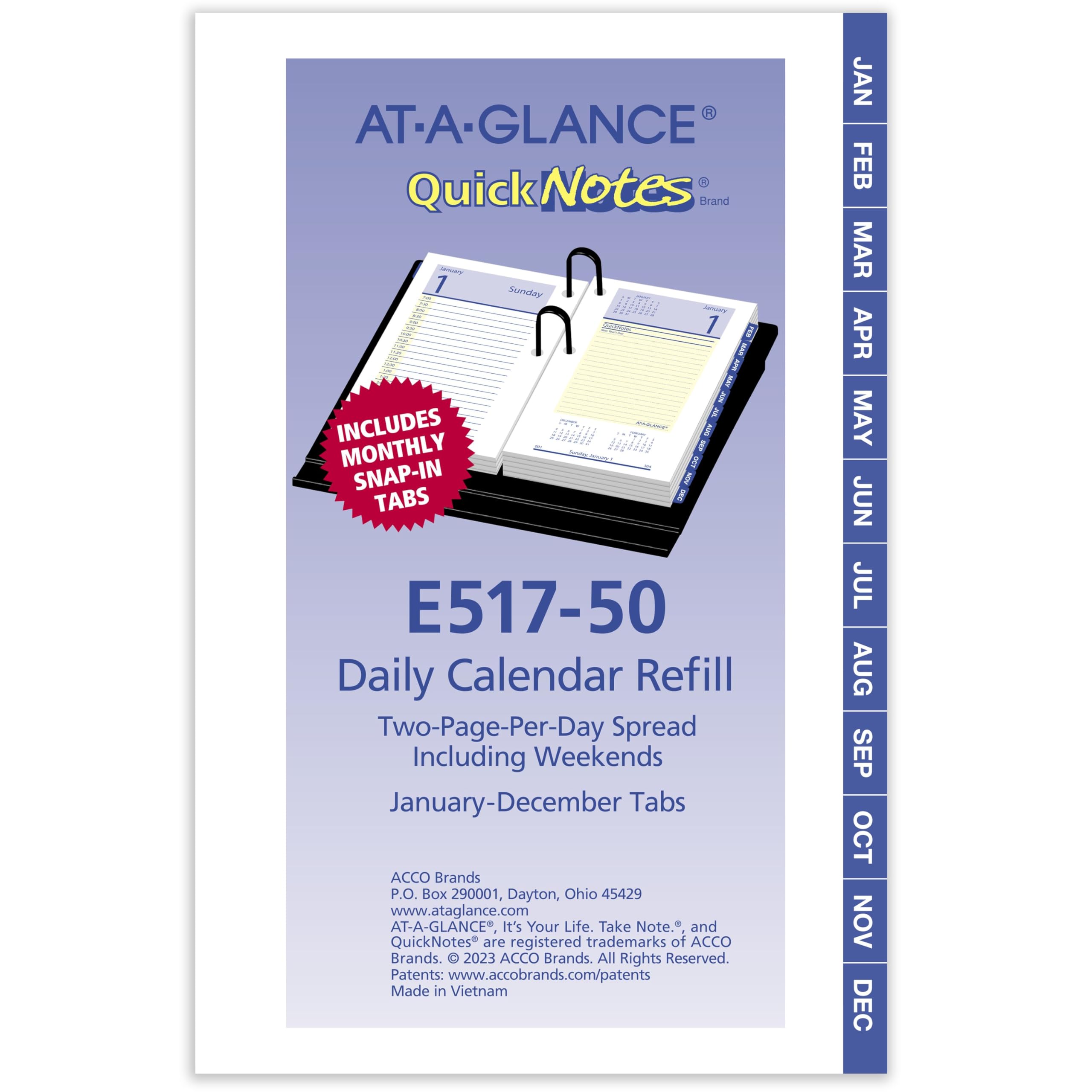 AT-A-GLANCE 2026 Tischkalender Nachfüllung, täglich, 8,9 x 15,2 cm, Standard, lose Blätter, QuickNotes (E5175026)