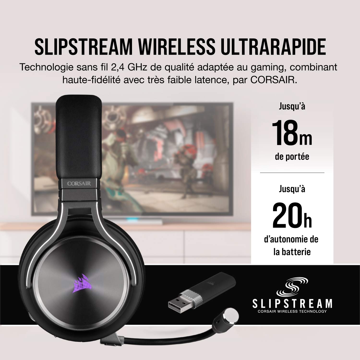 Casque Gaming Haute-Fidélité Corsair Virtuoso RGB Wireless SE, Gris Acier