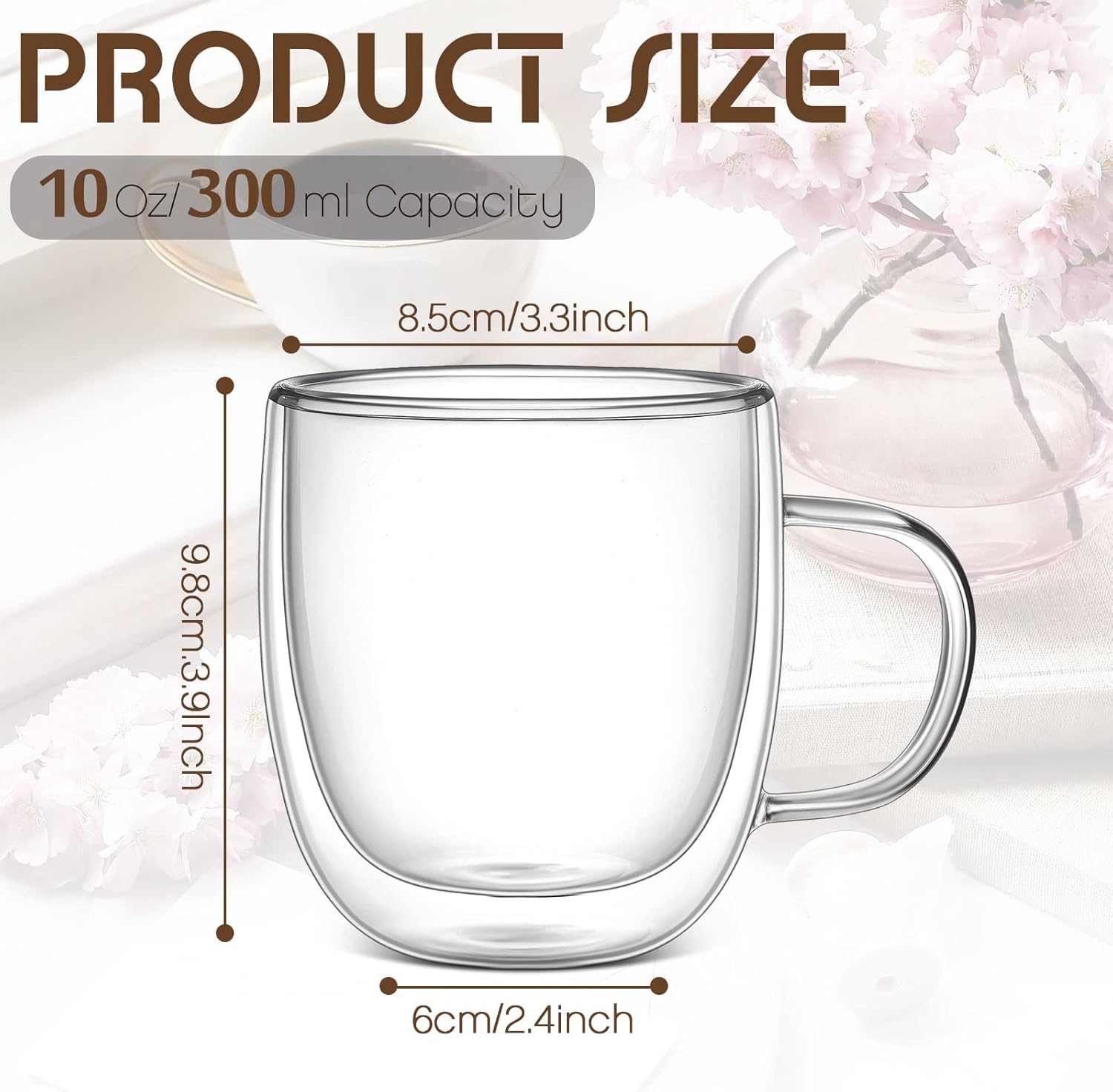 Gerrii Double Walled Glass Coffee Mugs with Handle 10 oz Insulated Borosilicate Glass Cappuccino Mugs Clear Espresso Cups for Home Office Coffee Tea Espresso Latte Milk and Hot Cold Beverages(12 Pack) - Image 2