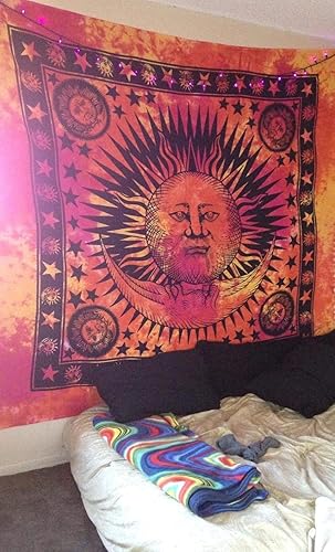 Miniatura 4 de Popular Handicrafts Tapiz psicodélico con diseño de sol indio hippie hippie para colgar en la pared teñido anudado hippie bohemio bohemio